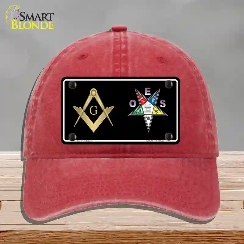 Free Mason OES Novelty License Plate Hat Unconstructed Cotton / Red