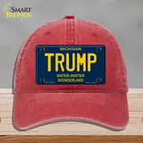 Trump Michigan Blue Novelty License Plate Hat Unconstructed Cotton / Red