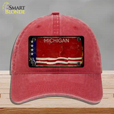 Rusty Michigan Bicentennial 76 Novelty License Plate Hat Unconstructed Cotton / Red