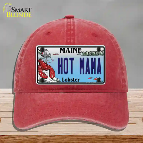 Hot Mama Maine Lobster Novelty License Plate Hat Unconstructed Cotton / Red