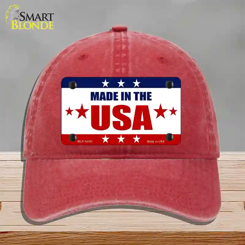 Made in the USA Novelty License Plate Hat Unconstructed Cotton / Red