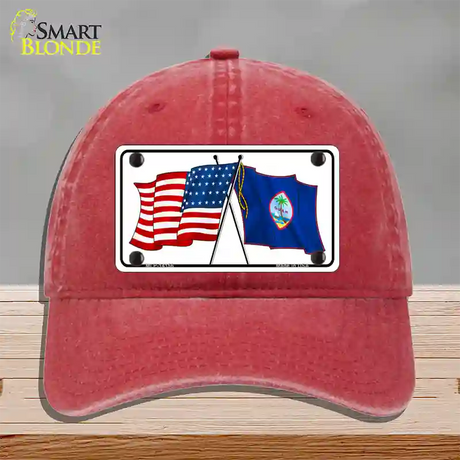 Guam Crossed US Flag Novelty License Plate Hat Unconstructed Cotton / Red