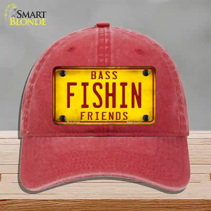 Fishin Friends Novelty License Plate Hat Unconstructed Cotton / Red