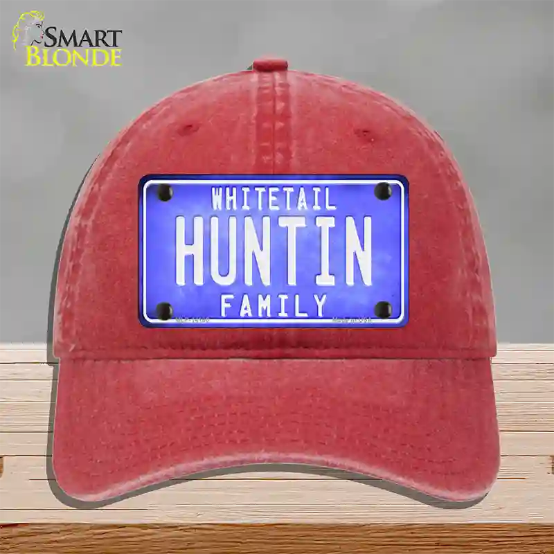 Huntin Family Novelty License Plate Hat Unconstructed Cotton / Red