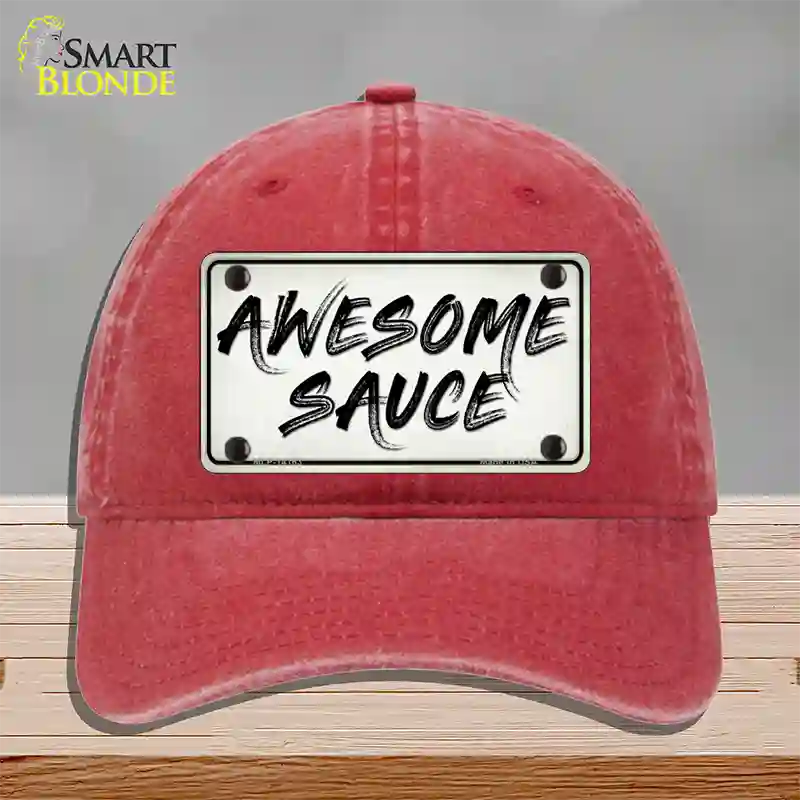 Awesome Sauce Novelty License Plate Hat Unconstructed Cotton / Red