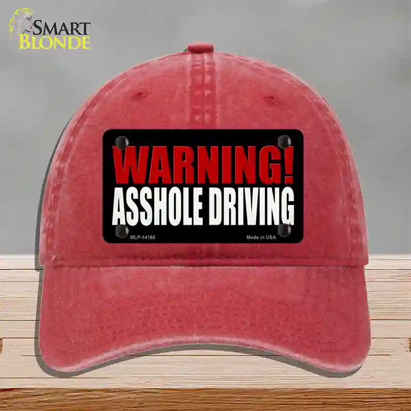 Warning Asshole Driving Novelty License Plate Hat Unconstructed Cotton / Red