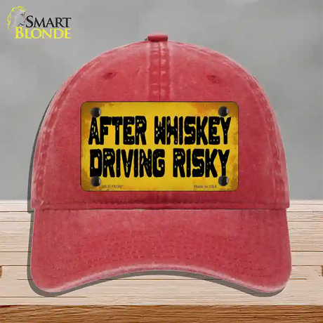 After Whiskey Driving Risky Novelty License Plate Hat Unconstructed Cotton / Red