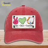 Peace Love Teaching Novelty License Plate Hat Unconstructed Cotton / Red