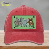 Peace Love Dogs Novelty License Plate Hat Unconstructed Cotton / Red