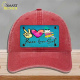 Peace Love Surf Novelty License Plate Hat Unconstructed Cotton / Red