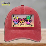 Peace Love Summer Novelty License Plate Hat Unconstructed Cotton / Red