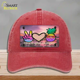 Peace Love Summer Pineapple BeachNovelty License Plate Hat Unconstructed Cotton / Red