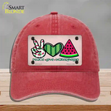 Peace Love Watermelon Novelty License Plate Hat Unconstructed Cotton / Red