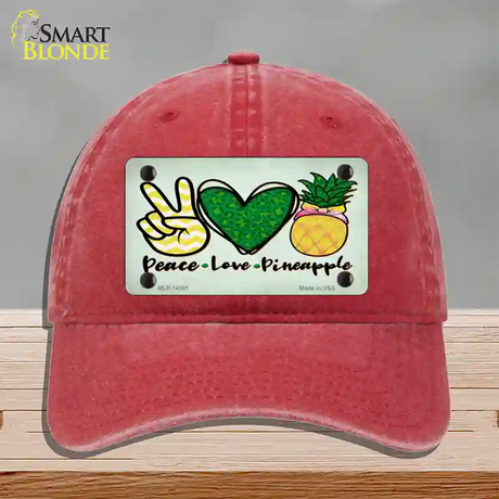 Peace Love Pineapple Novelty License Plate Hat Unconstructed Cotton / Red