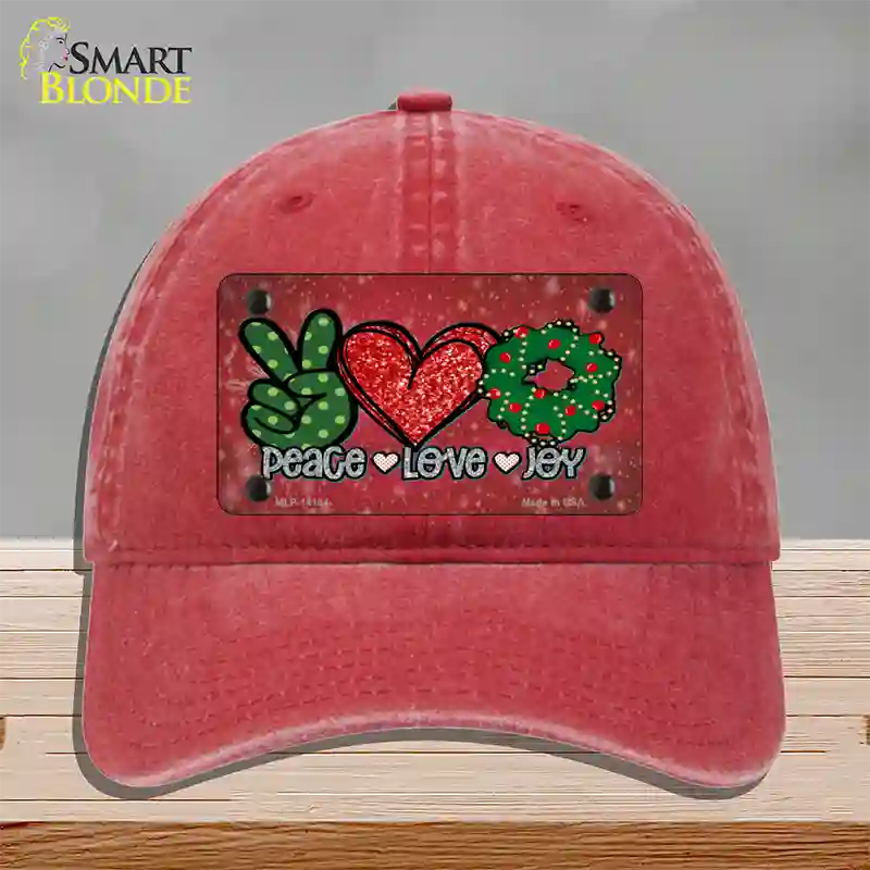 Peace Love Joy Novelty License Plate Hat Unconstructed Cotton / Red