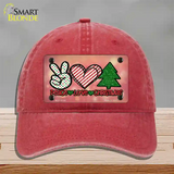 Peace Love Christmas Novelty License Plate Hat Unconstructed Cotton / Red