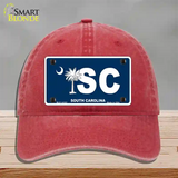 SC South Carolina Flag Novelty License Plate Hat Unconstructed Cotton / Red