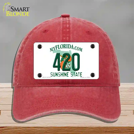 420 Florida Novelty License Plate Hat Unconstructed Cotton / Red