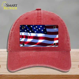 American Flag Wavy Novelty License Plate Hat Unconstructed Cotton / Red