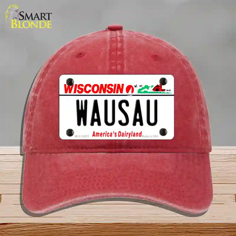 Wausau Wisconsin Novelty License Plate Hat Unconstructed Cotton / Red