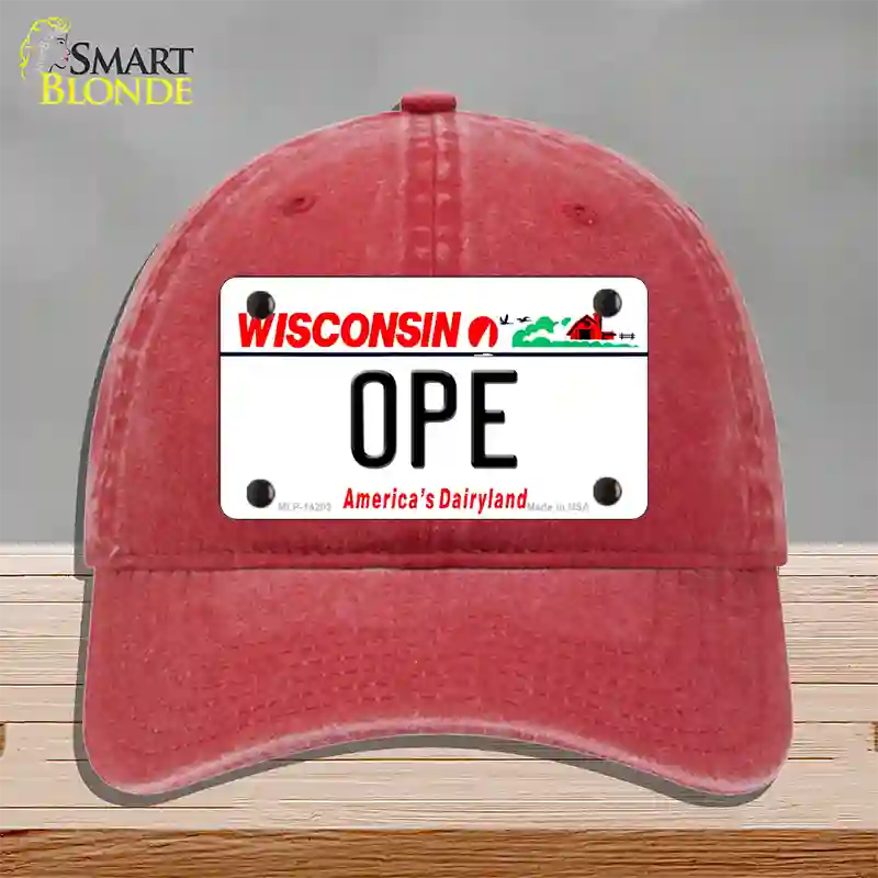 Ope Wisconsin Novelty License Plate Hat Unconstructed Cotton / Red