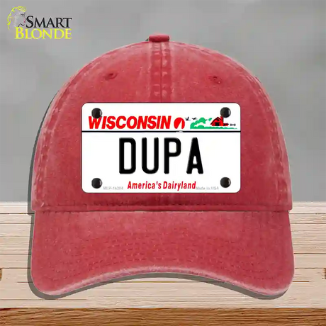 Dupa Wisconsin Novelty License Plate Hat Unconstructed Cotton / Red