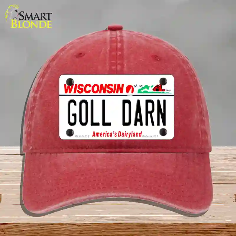 Goll Darn Wisconsin Novelty License Plate Hat Unconstructed Cotton / Red