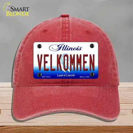 Velkommen Illinois Novelty License Plate Hat Unconstructed Cotton / Red