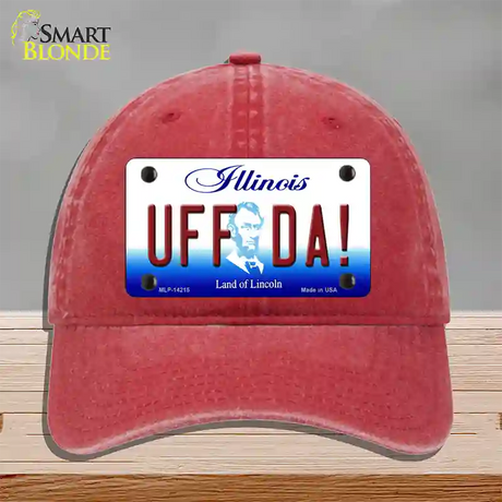 Uff Da Illinois Novelty License Plate Hat Unconstructed Cotton / Red