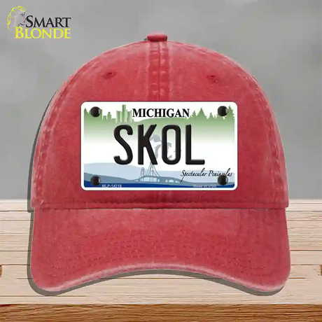 Skol Michigan Novelty License Plate Hat Unconstructed Cotton / Red