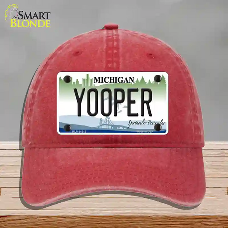 Yooper Michigan Novelty License Plate Hat Unconstructed Cotton / Red