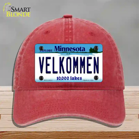 Velkommen Minnesota Novelty License Plate Hat Unconstructed Cotton / Red