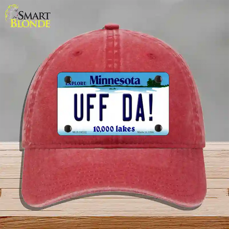 Uff Da Minnesota Novelty License Plate Hat Unconstructed Cotton / Red