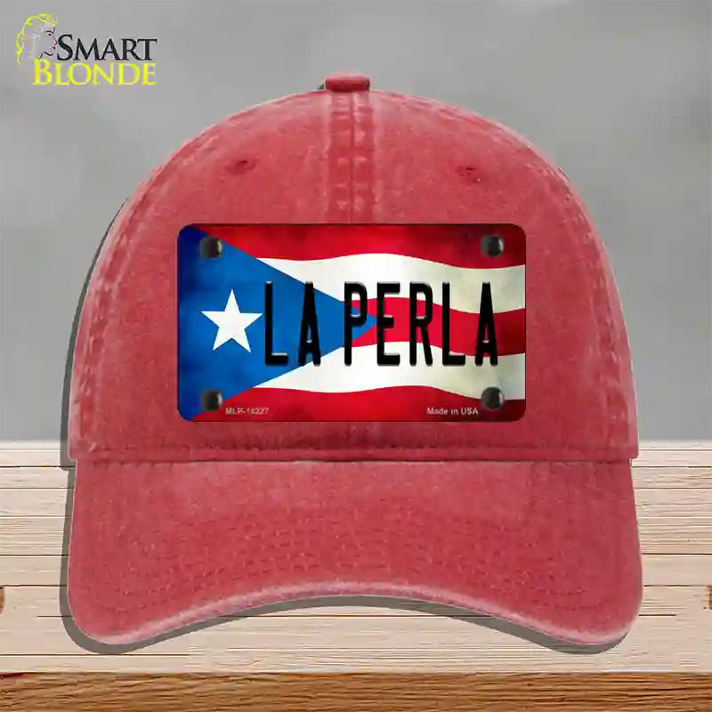 La Perla Puerto Rico Flag Novelty License Plate Hat Unconstructed Cotton / Red