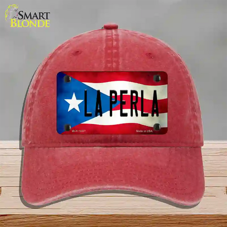 La Perla Puerto Rico Flag Novelty License Plate Hat Unconstructed Cotton / Red