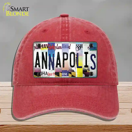 Annapolis Strip Art Novelty License Plate Hat Unconstructed Cotton / Red