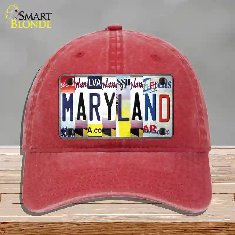 Maryland Strip Art Novelty License Plate Hat Unconstructed Cotton / Red