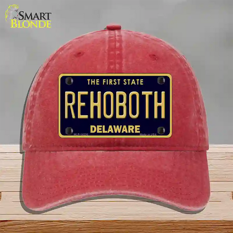 Rehoboth Delaware Novelty License Plate Hat Unconstructed Cotton / Red