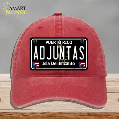 Adjuntas Puerto Rico Black Novelty License Plate Hat Unconstructed Cotton / Red