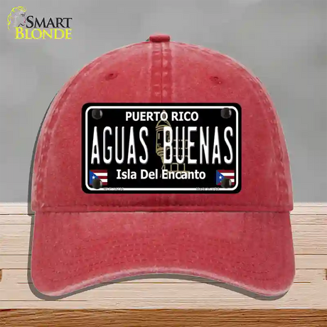 Aguas Buenas Puerto Rico Black Novelty License Plate Hat Unconstructed Cotton / Red