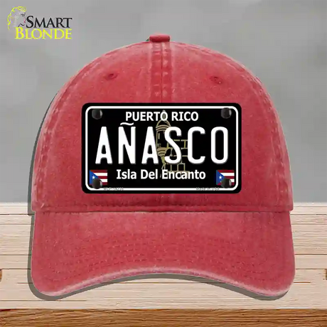 Anasco Puerto Rico Black Novelty License Plate Hat Unconstructed Cotton / Red