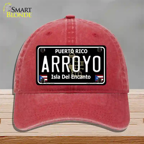 Arroyo Puerto Rico Black Novelty License Plate Hat Unconstructed Cotton / Red