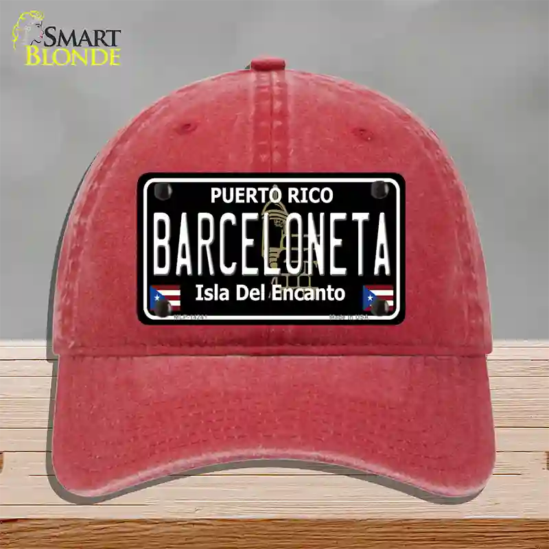 Barceloneta Puerto Rico Black Novelty License Plate Hat Unconstructed Cotton / Red