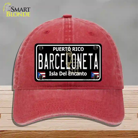 Barceloneta Puerto Rico Black Novelty License Plate Hat Unconstructed Cotton / Red