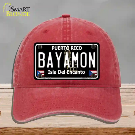 Bayamon Puerto Rico Black Novelty License Plate Hat Unconstructed Cotton / Red