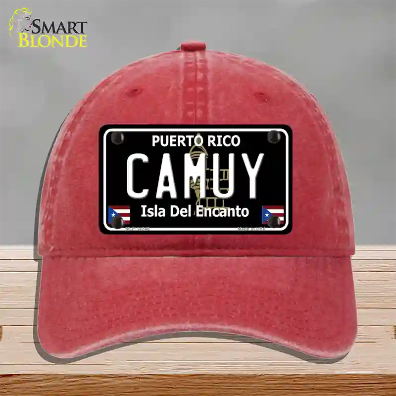 Camuy Puerto Rico Black Novelty License Plate Hat Unconstructed Cotton / Red