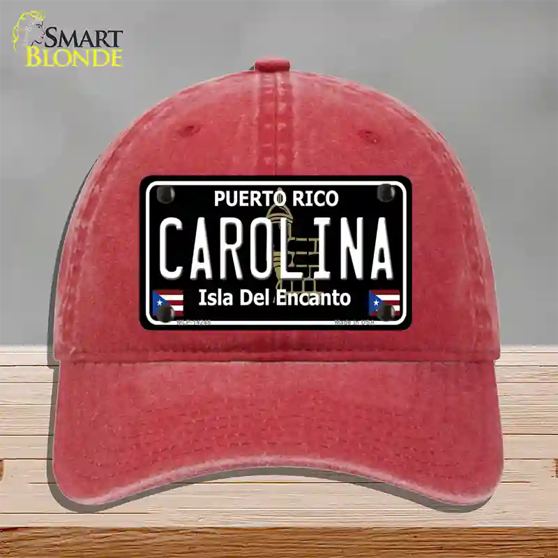 Carolina Puerto Rico Black Novelty License Plate Hat Unconstructed Cotton / Red