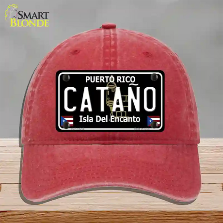 Catano Puerto Rico Black Novelty License Plate Hat Unconstructed Cotton / Red