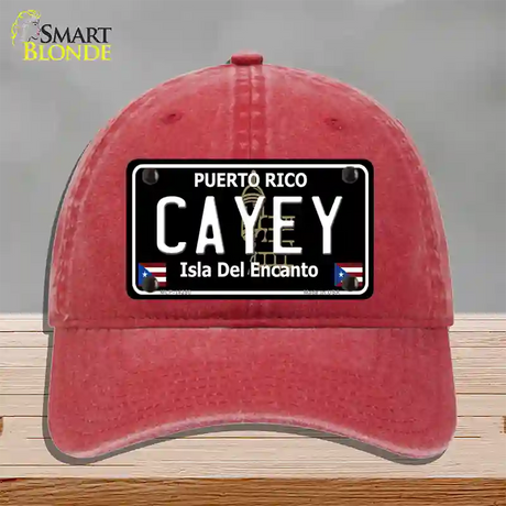 Cayey Puerto Rico Black Novelty License Plate Hat Unconstructed Cotton / Red