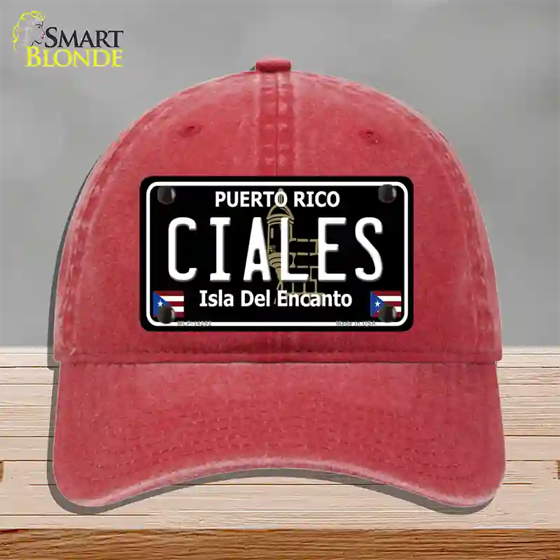 Ciales Puerto Rico Black Novelty License Plate Hat Unconstructed Cotton / Red